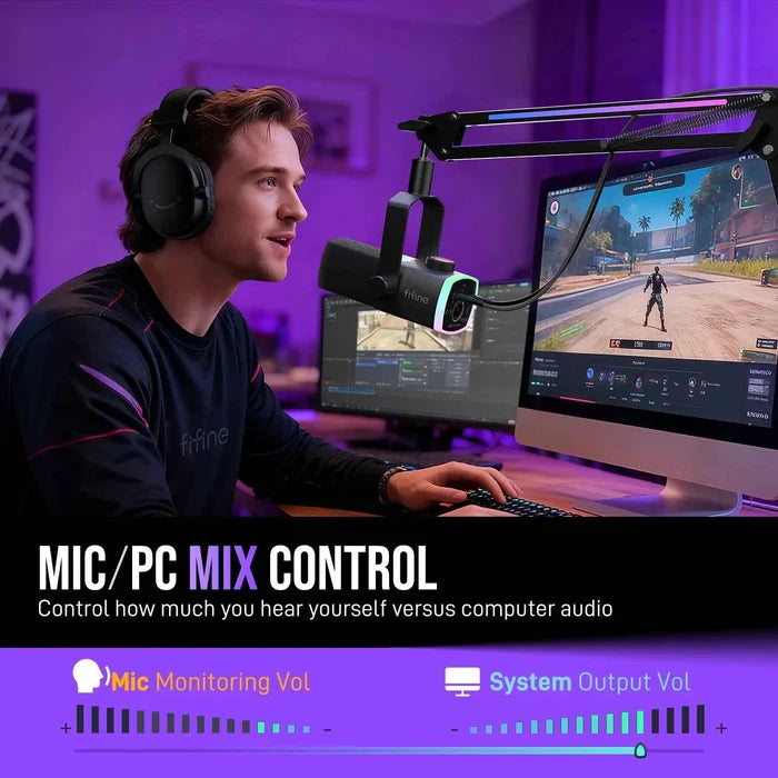 FIFINE AM8PROT gaming microphone kit with professional microphone and accessories for streaming and gaming setups.