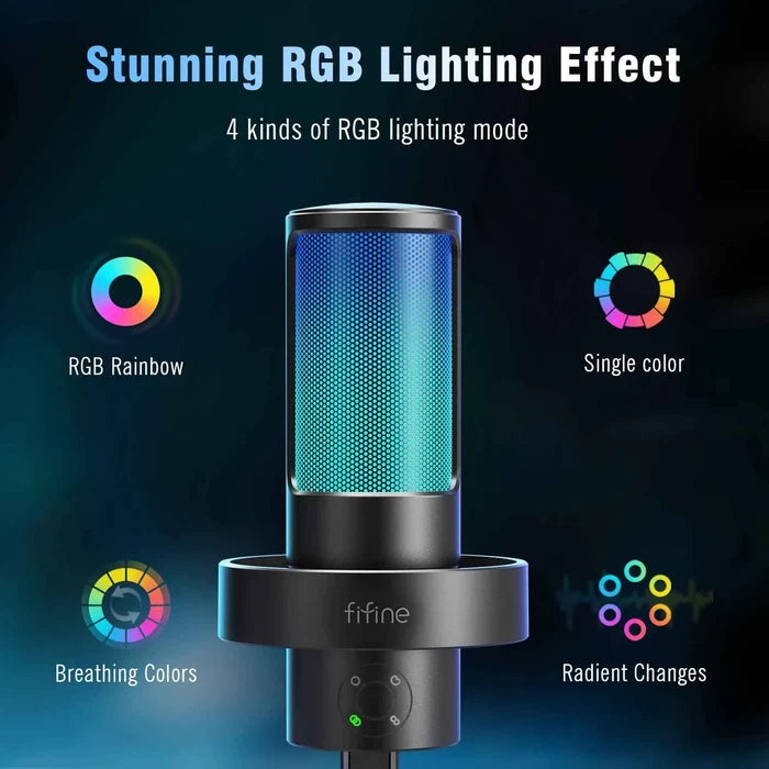FIFINE Ampligame A8 PLUS USB microphone for streaming and gaming with built-in adjustable stand and sleek black design