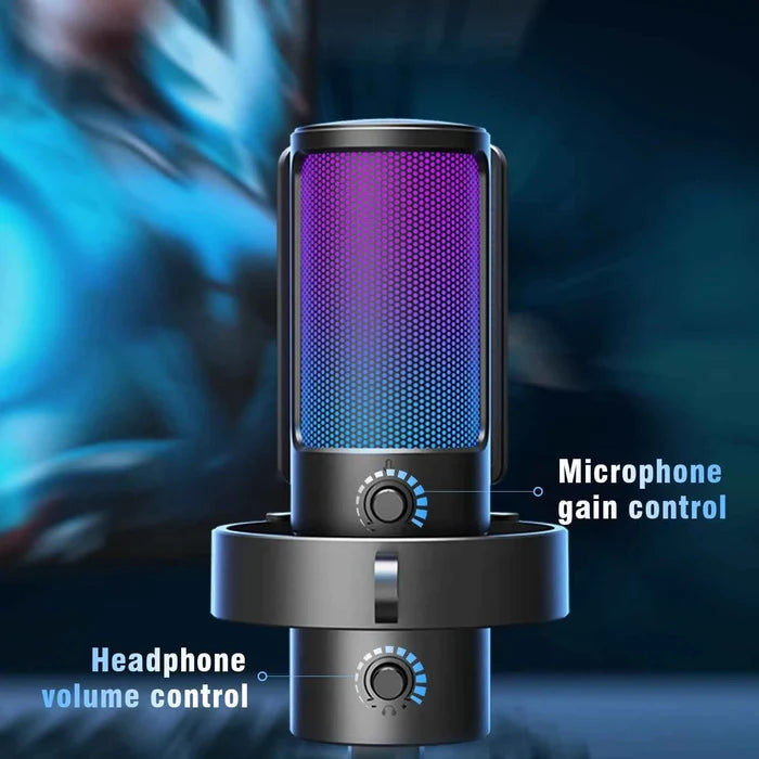 FIFINE Ampligame A8 PLUS USB microphone for gaming and streaming, featuring a sleek black design and adjustable stand.