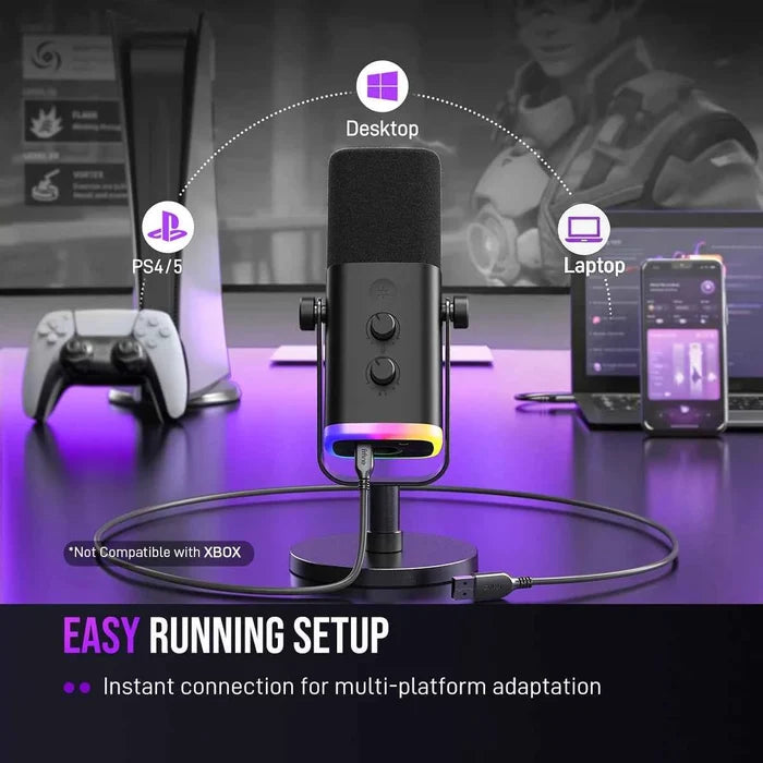 FIFINE dynamic gaming microphone for streaming and recording, with adjustable stand and black finish visible in the image.