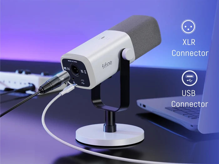 FIFINE dynamic microphone for recording and streaming, with sturdy build and professional-grade audio capture.