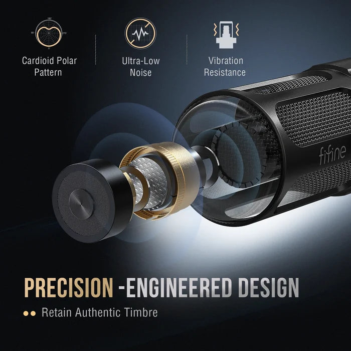 FIFINE dynamic podcast microphone for streaming and recording, with professional-grade audio capture and sleek design.