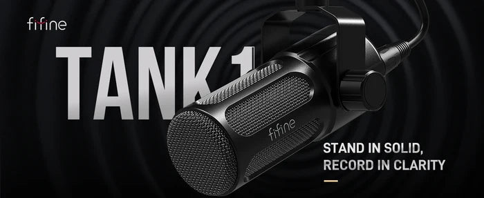 FIFINE dynamic podcast microphone for streaming and recording, black professional microphone with adjustable stand and built-in audio controls