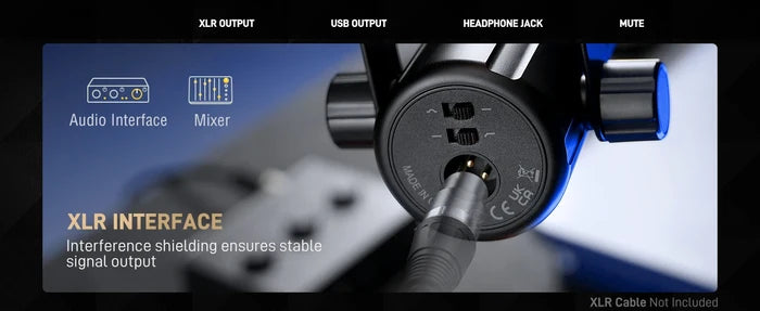 FIFINE dynamic podcast microphone for streaming and recording, with sleek black design and adjustable stand.