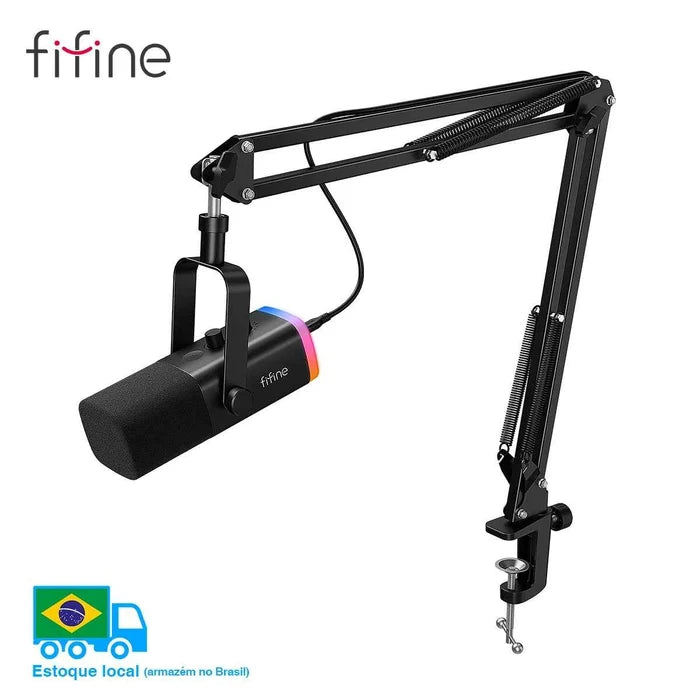 FIFINE Dynamic XLR Microphone Kit with adjustable stand and cable, ideal for professional audio recording and streaming.