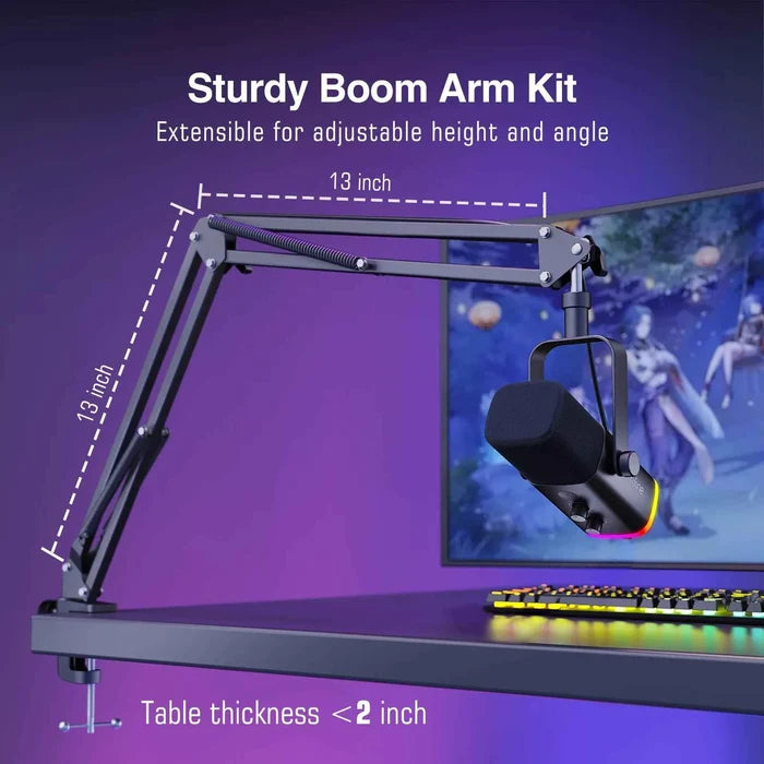 FIFINE Dynamic XLR Microphone Kit for professional audio recording, featuring a microphone, stand, and accessories.