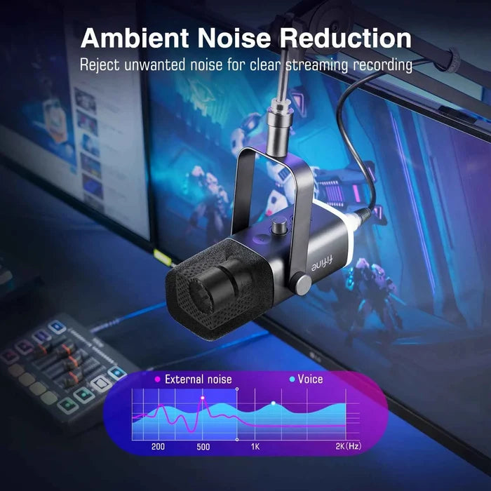 FIFINE Gaming Audio Set for streaming and podcasting, studio recording equipment with microphone and headphones.