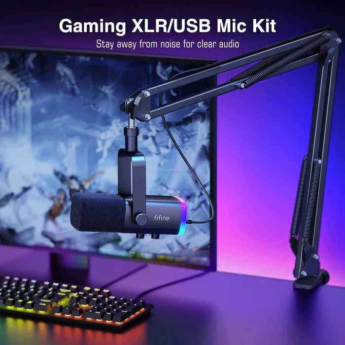 FIFINE gaming audio set for streaming and podcasting, studio recording equipment with microphone and headphones, ShopHub NZ image
