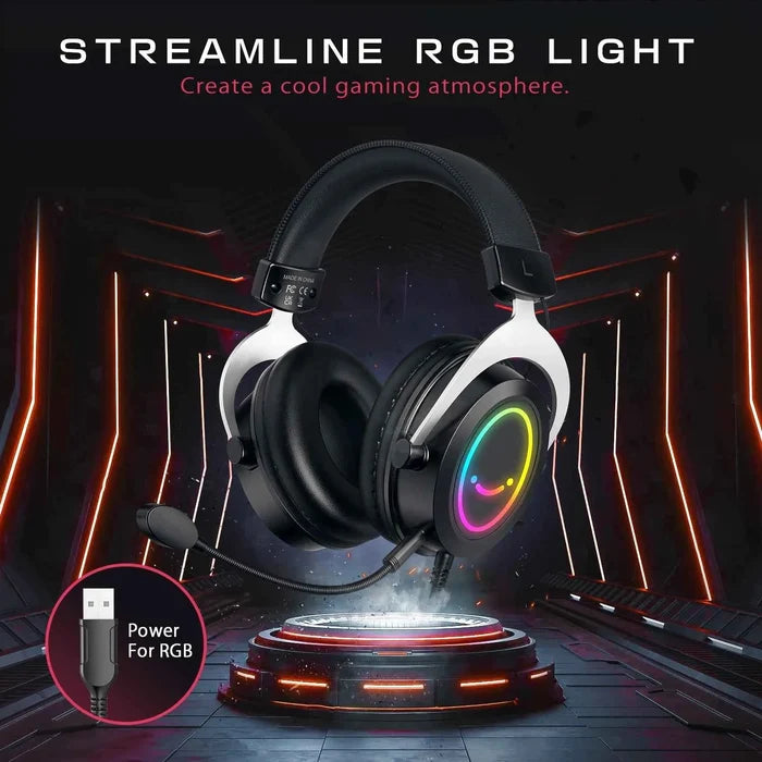 FIFINE gaming headset with over-ear design, stereo sound, adjustable headband, and RGB lighting for immersive gaming experiences.
