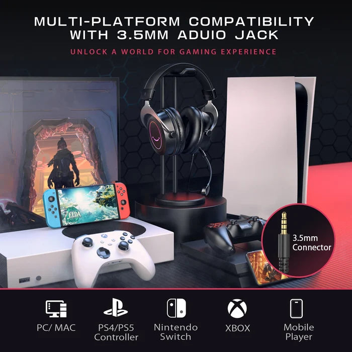FIFINE gaming headset with stereo sound, adjustable headband, and RGB lighting, designed for immersive gaming experiences