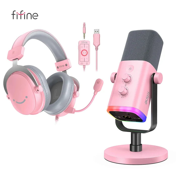 FIFINE gaming headset microphone by ShopHub NZ, featuring adjustable arm and noise-canceling capabilities for PC, MAC, PS4/5.