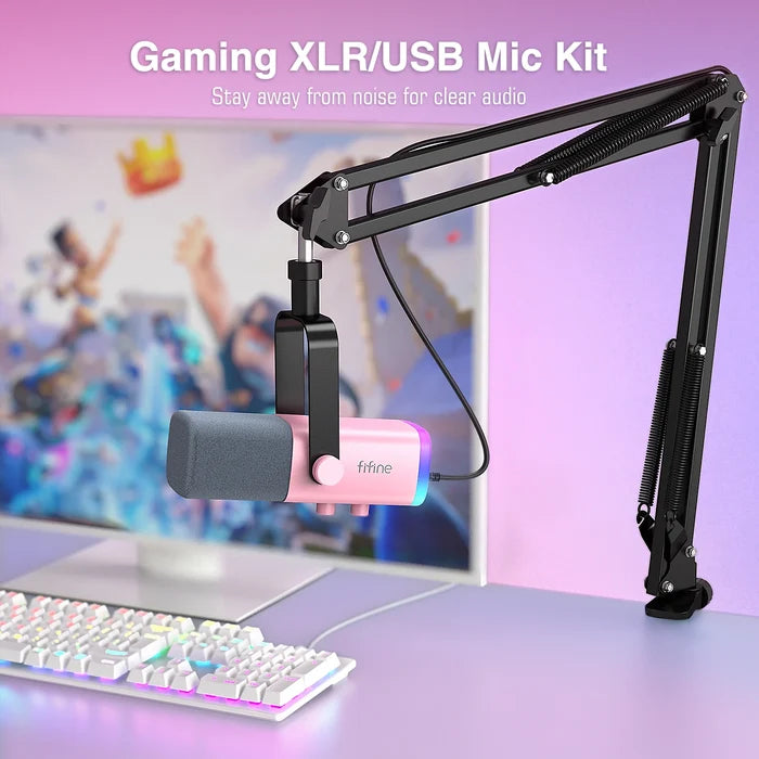 ShopHub NZ FIFINE gaming headset microphone with flexible boom arm and foam windscreen, ideal for PC, Mac, PS4 and PS5 gaming setups.