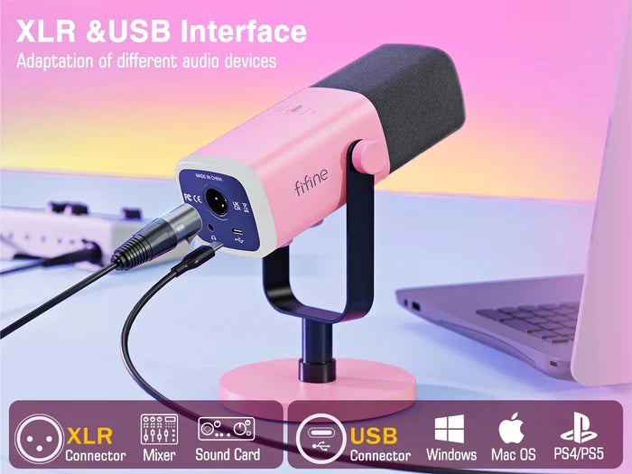 ShopHub NZ FIFINE gaming microphone with adjustable stand, built-in microphone for clear PC, MAC, PS4/5 gaming audio.