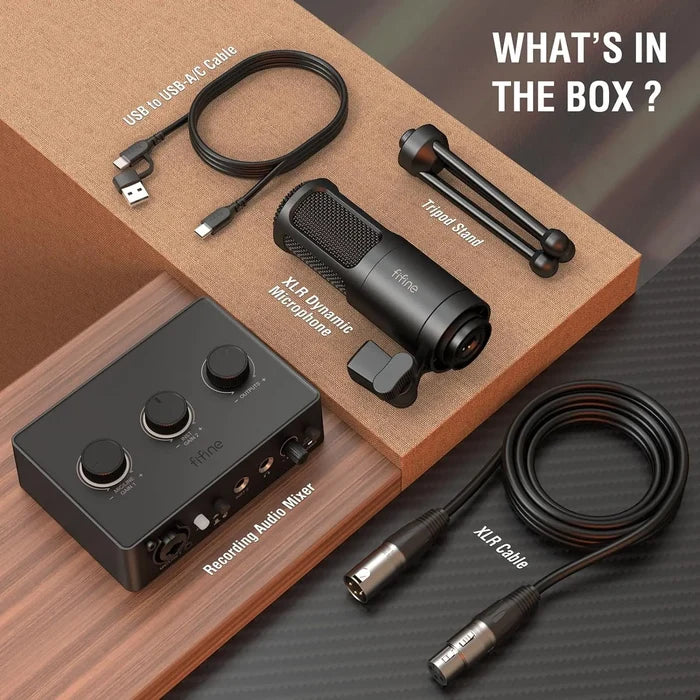 FIFINE KS6 Podcast Kit with microphone, headphones, and accessories for professional podcasting and studio-quality audio.