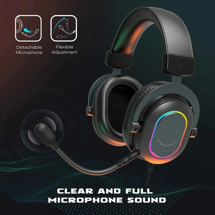 Fifine RGB gaming headset with over-ear design, 7.1 surround sound, adjustable mic, and vibrant RGB lighting.