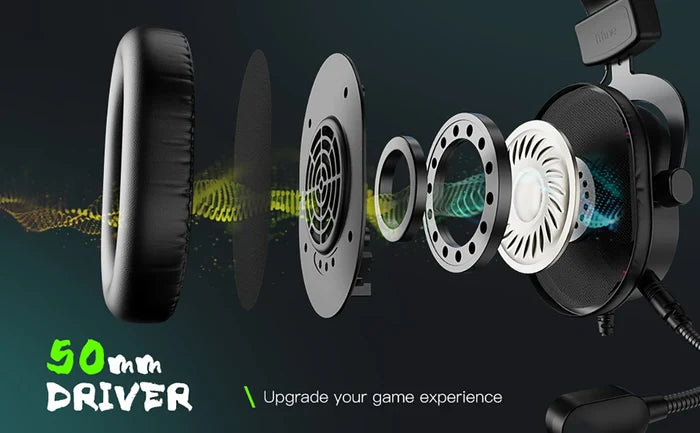Fifine RGB gaming headset with over-ear design, 7.1 surround sound, built-in microphone, and vibrant RGB lighting.