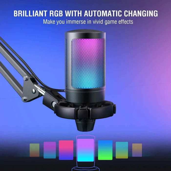 FIFINE USB gaming microphone kit for streaming, featuring adjustable arm and high-quality microphone with shock mount.