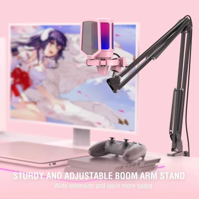 FIFINE USB gaming microphone kit with adjustable stand and pop filter for clear streaming audio.