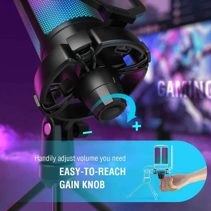 FIFINE USB gaming microphone for streaming with adjustable stand, ideal for clear voice capture during gaming and online broadcasts.