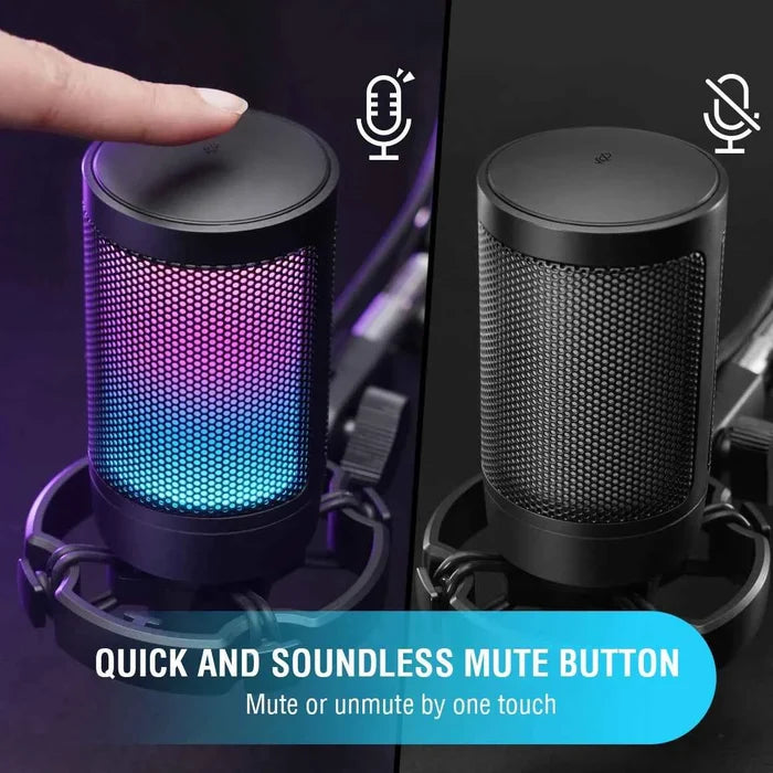 FIFINE USB gaming microphone with adjustable stand and black design, ideal for streaming and high-quality voice recording