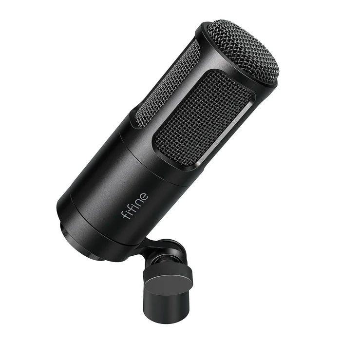 FIFINE K669D XLR dynamic microphone with black body and grille, ideal for professional audio recording and live sound applications.