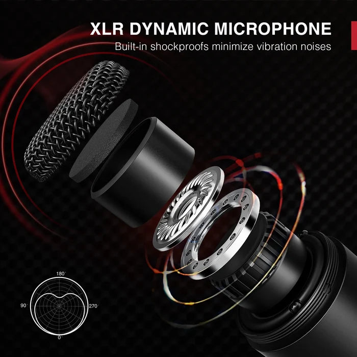 FIFINE K669D XLR dynamic microphone shown with its sleek design and professional-grade build, ideal for vocals and broadcasting.