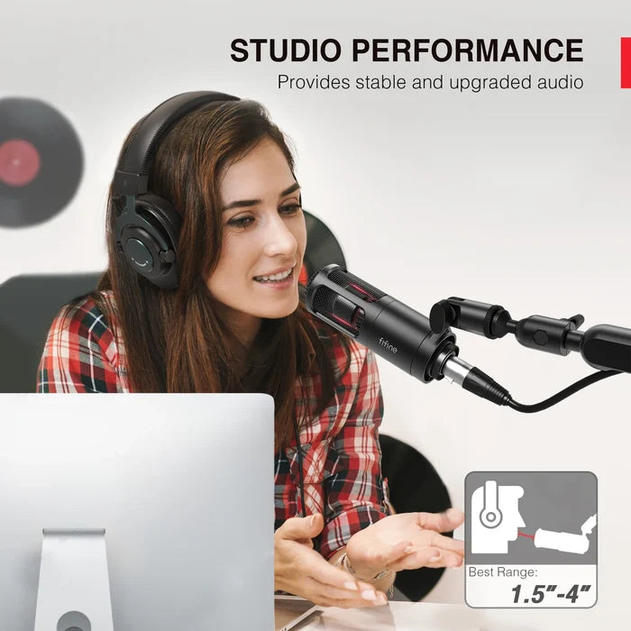 FIFINE K669D XLR dynamic microphone with black body and grille, designed for professional audio recording and live performances.
