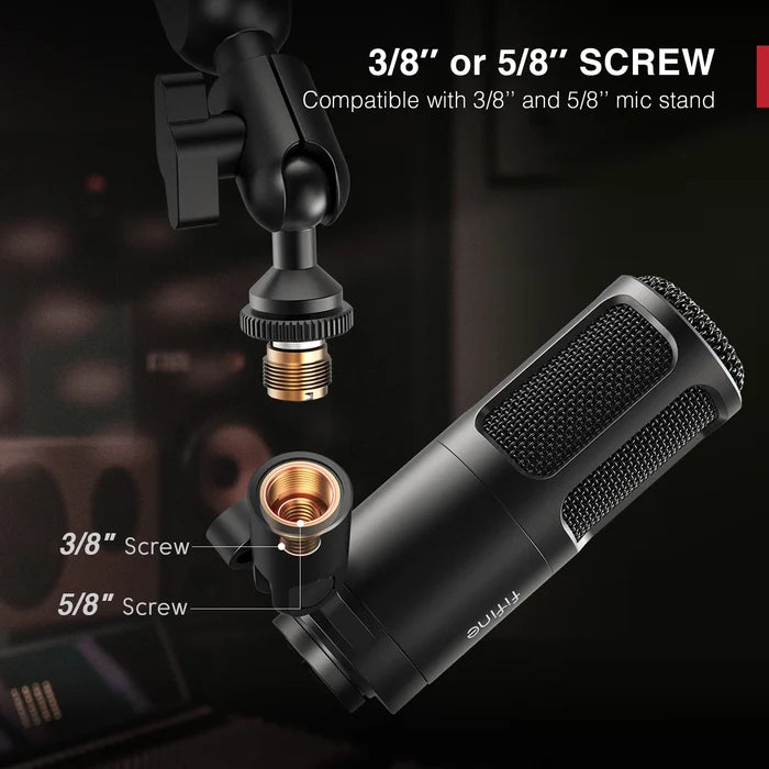 FIFINE XLR Dynamic Microphone K669D with black grille and stand mount, designed for professional audio recording and streaming.