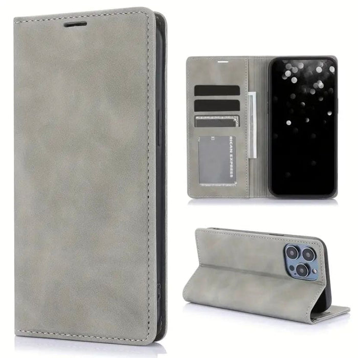 Grey Flip Case for iPhone 16 Pro Max by 9eight5, made of durable material, with a sleek design and secure closure.