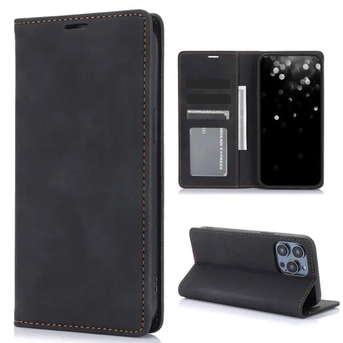 Black flip case for iPhone 16 Pro Max 6.7-inch by 9eight5, featuring a sleek design with protective cover and card slots.