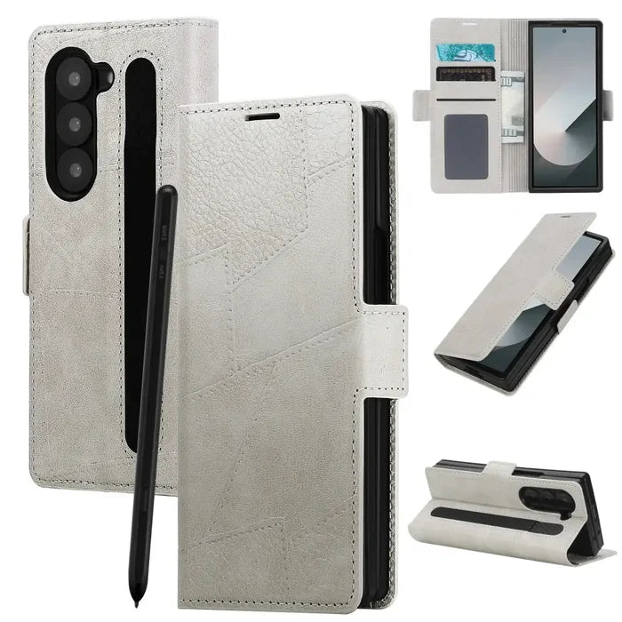 Habicare 9eight5 flip leather phone case for Samsung Galaxy Z Fold7, available in two colors, with a sleek, protective design.