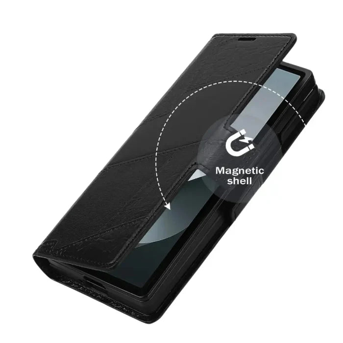 Habicare 9eight5 flip leather phone case for Samsung Galaxy Z Fold7 in two available colors, featuring a stylish protective design.