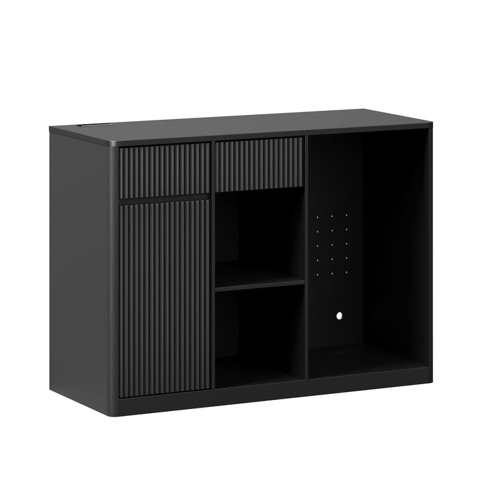 Fluted 51" Bar Cabinet with Fridge Space, Charging Hub & Wine Glass Rack, Black