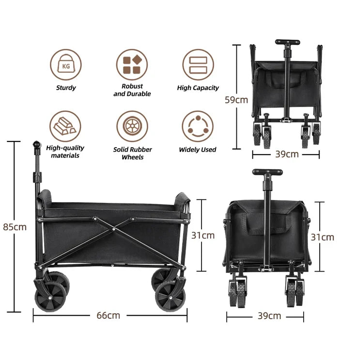 Heavy-duty Habicare foldable camping and utility cart in stainless steel, with wheels for easy transport and versatile outdoor use.