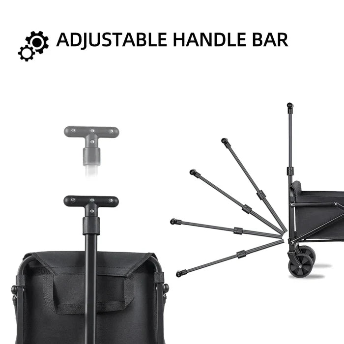Heavy-duty foldable camping utility cart by Habicare, stainless steel construction with wheels for easy transport.