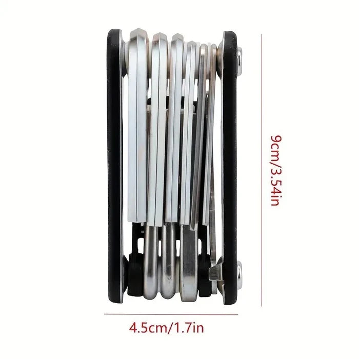 Habicare 16-in-1 folding bike and motorcycle repair tool kit with compact design, featuring various screwdrivers and wrenches.