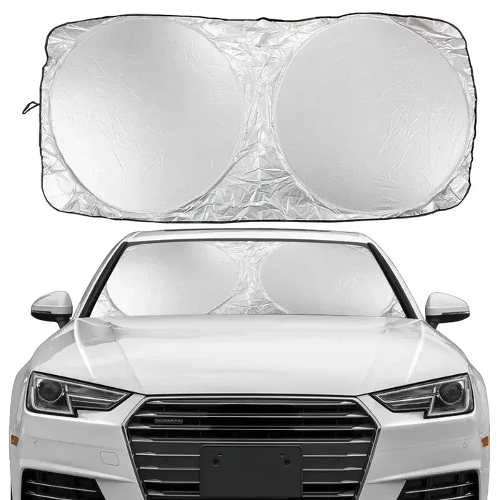 HBC Habicare folding car windshield sunshade visor with anti-UV protection, available in two sizes, designed to block sun and heat.
