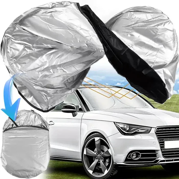 HBC Habicare folding car windshield sunshade visor in two sizes, anti-UV sun protection for vehicle windows.