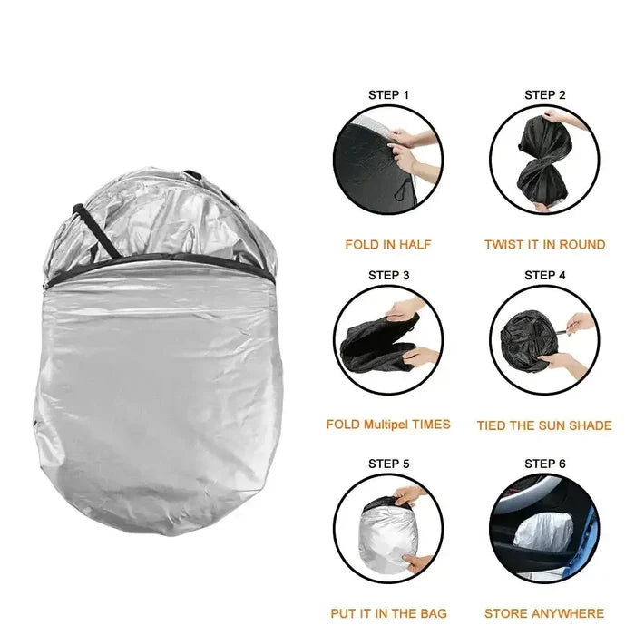 HBC Habicare folding car windshield sunshade anti-UV visor in two sizes, providing UV protection and sunshade for vehicle windows.