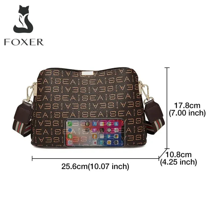 FOXER Genuine Leather Women's Shoulder Bag 2026 Casual Lager Tote Bag PVC Female Crossbody Purse