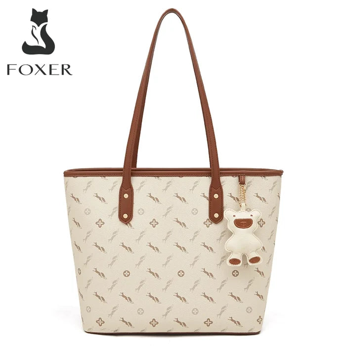 FOXER PU Leather Women Shoulder Bag Casual Female Handbag Large Capacity Tote Bag for Daily & Commute
