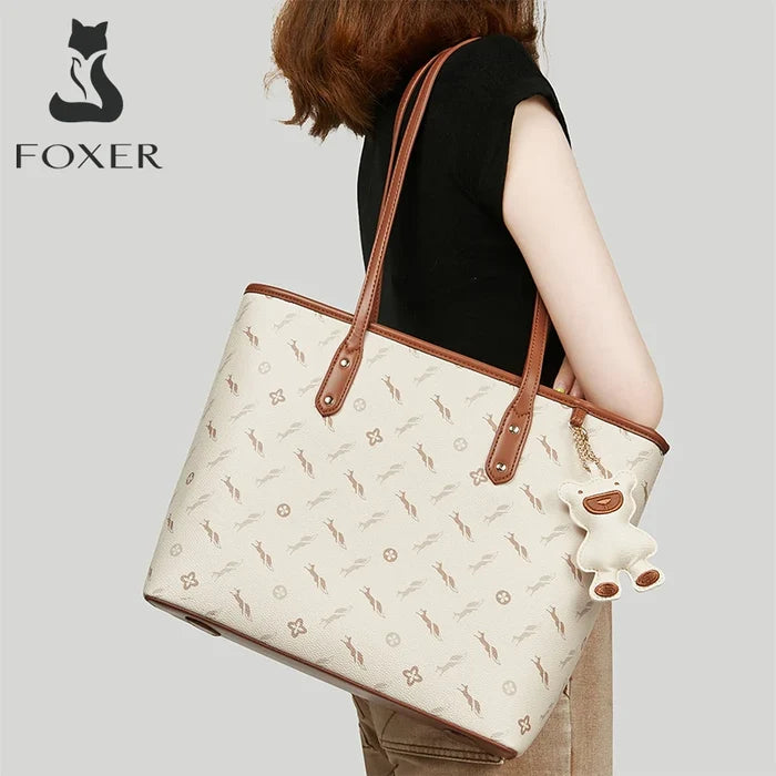 FOXER PU Leather Women Shoulder Bag Casual Female Handbag Large Capacity Tote Bag for Daily & Commute