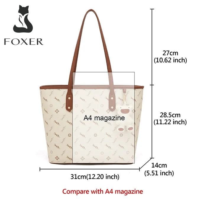 FOXER PU Leather Women Shoulder Bag Casual Female Handbag Large Capacity Tote Bag for Daily & Commute