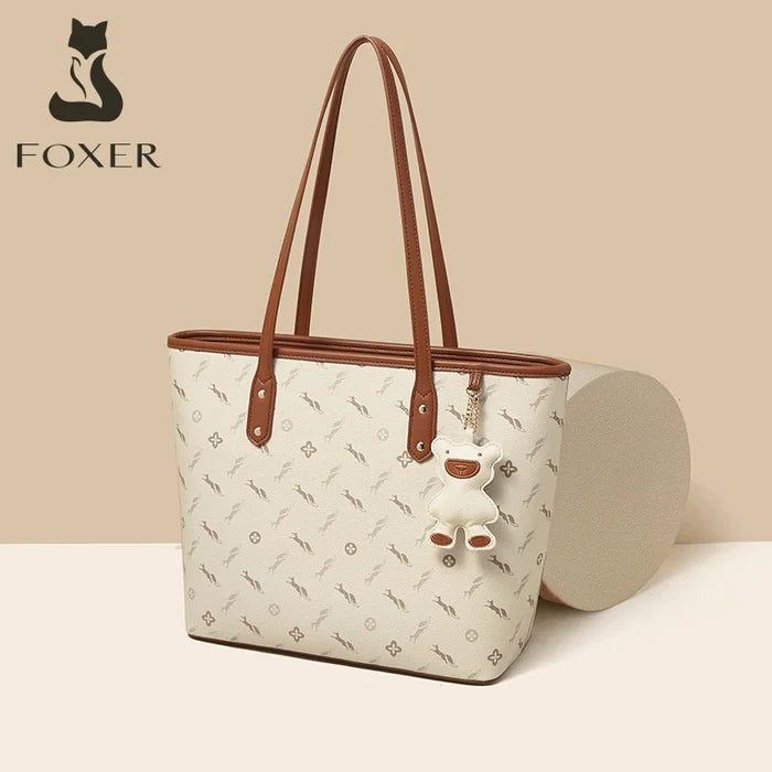 FOXER PU Leather Women Shoulder Bag Casual Female Handbag Large Capacity Tote Bag for Daily & Commute