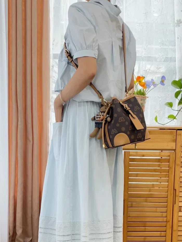 FOXER Women Fashion Crossbody Bag Bucket Shoulder Handbag Purse for Lady Gift for Wife Girlfriend