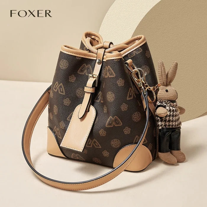 FOXER Women Fashion Crossbody Bag Bucket Shoulder Handbag Purse for Lady Gift for Wife Girlfriend