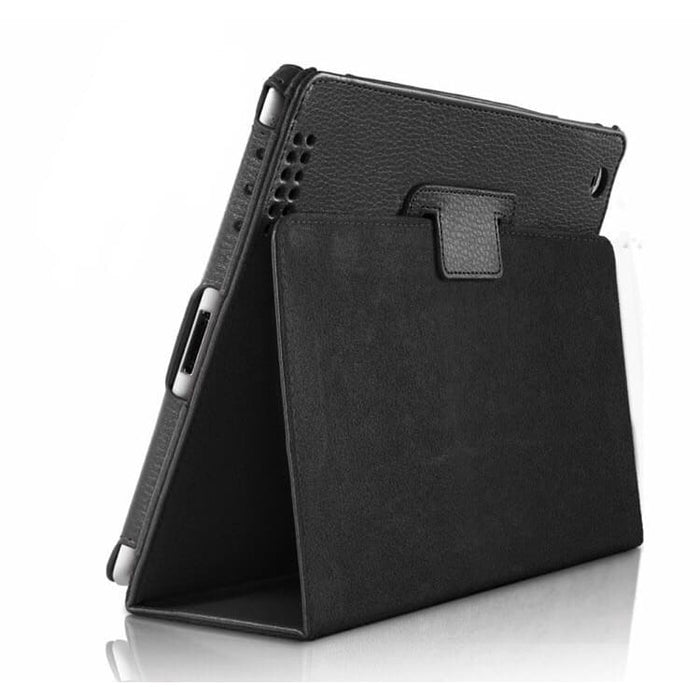 Black synthetic full-body cover for iPad 2, 3, 4, 9.7-inch tablet from 9eight5, showcasing front and back protection.
