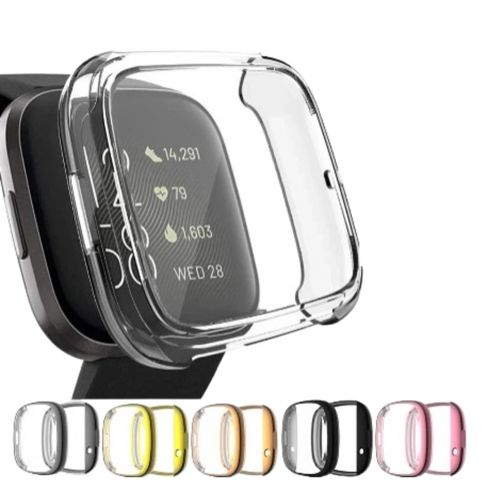 Black full cover watch case for Fitbit Sense by Habicare, providing protection and a sleek fit for the smartwatch.