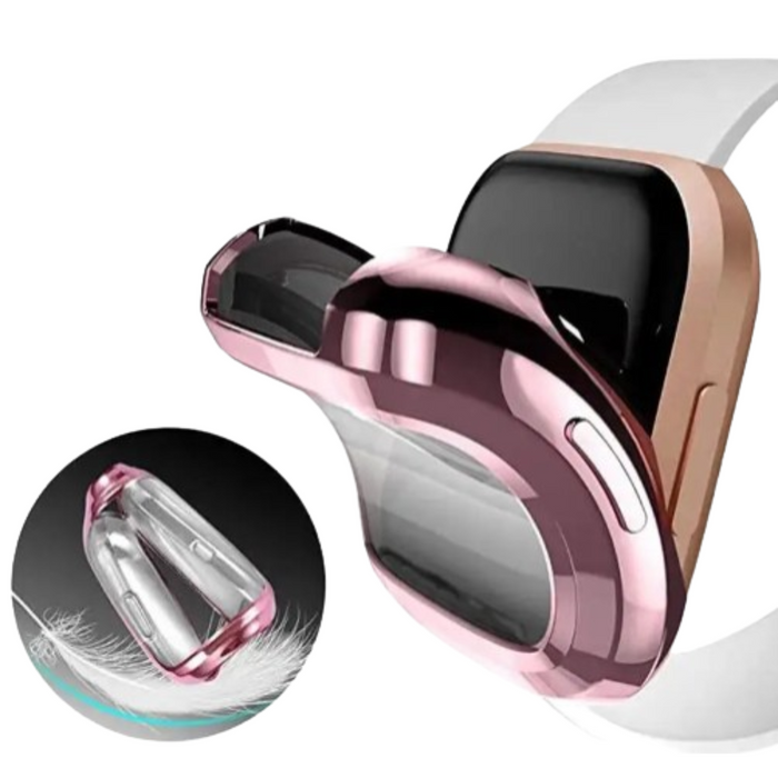 Habicare full cover TWS watch case for Fitbit Versa 3, black protective accessory fitting snugly around the smartwatch.