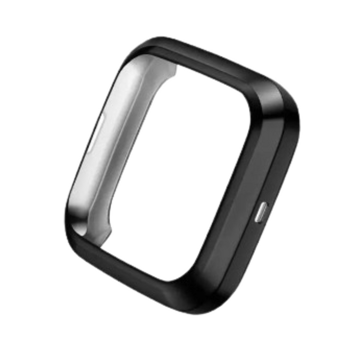 Habicare TWS full cover watch case for Fitbit Versa 4, showing protective black silicone design with cutouts for buttons and sensors.